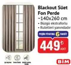 BLACKOUT SÜET FON PERDE 140X260 CM